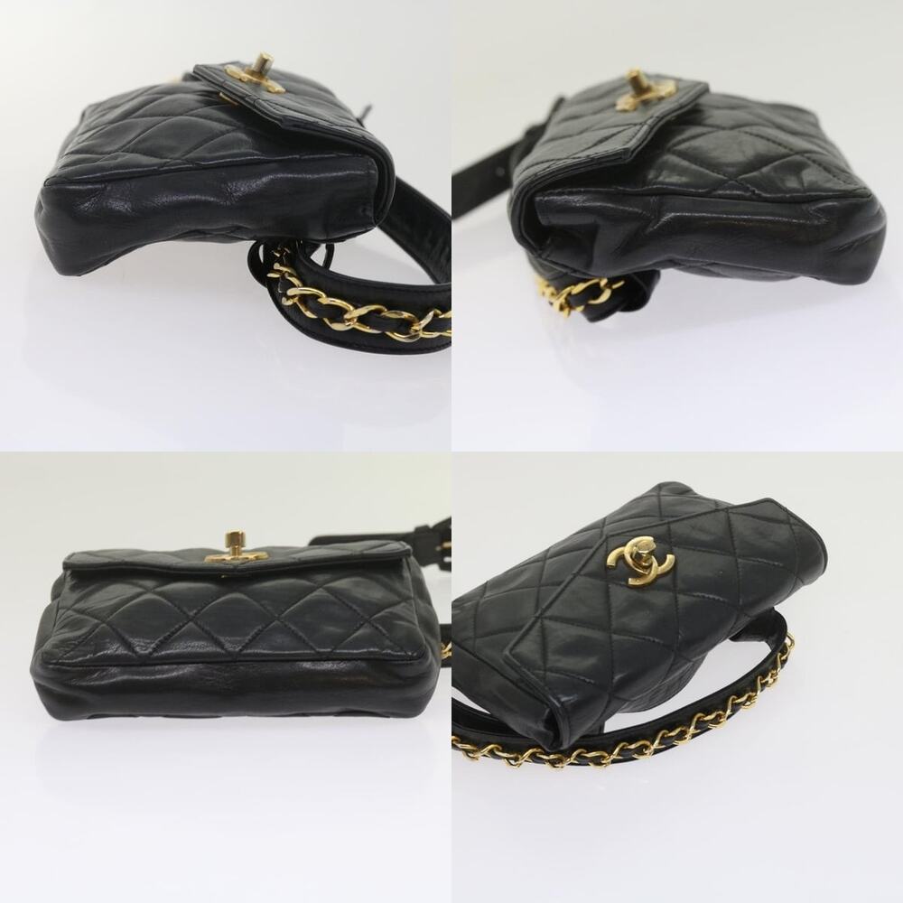 Chanel Matelasse Turn Lock Chain Waist Bag Lamb Skin Black CC - Picture 3 of 7